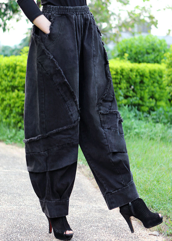 Boutique Black Grey Patchwork Winter Denim Pants