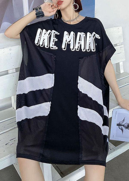Boutique Black O-neck Patchwork Sleeve Less Dress