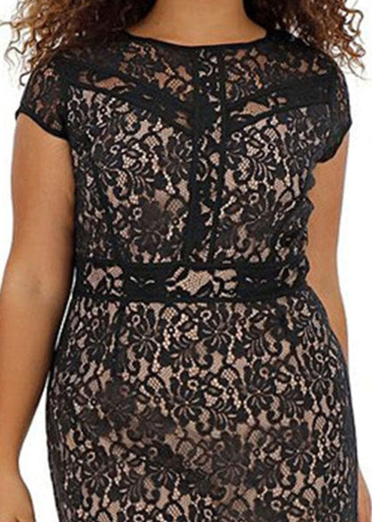 Boutique Black O-neck Tunic Lace Mid Dresses Summer