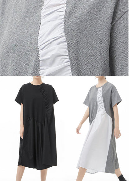 Boutique Black O-neck Wrinkled Vacation Dresses Short Sleeve