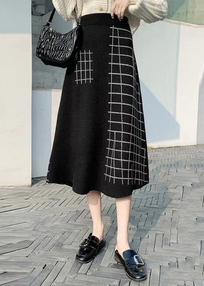 Boutique Black Plaid Knit a Line Skirts Winter