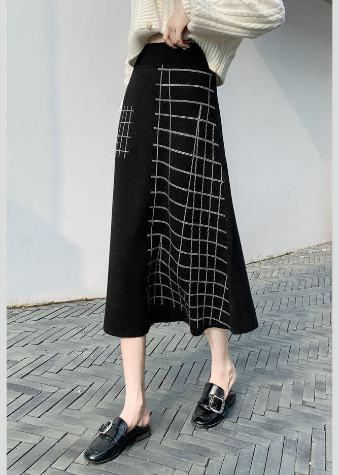 Boutique Black Plaid Knit a Line Skirts Winter