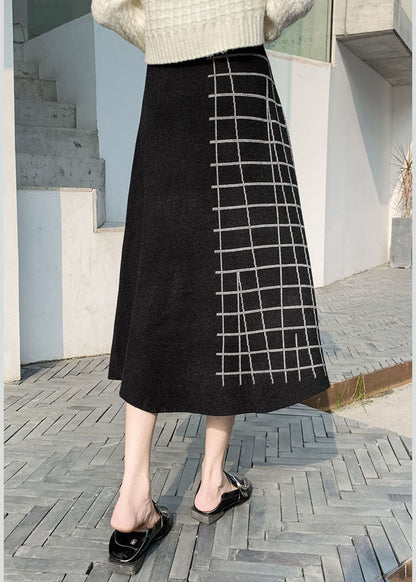 Boutique Black Plaid Knit a Line Skirts Winter