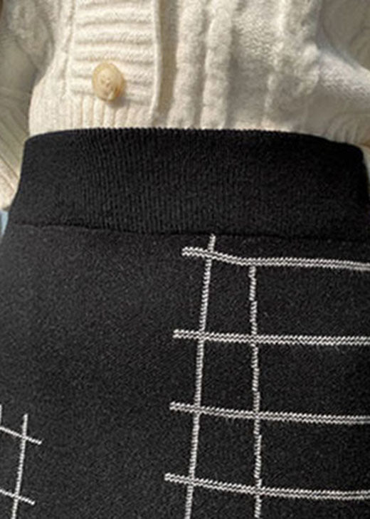 Boutique Black Plaid Knit a Line Skirts Winter