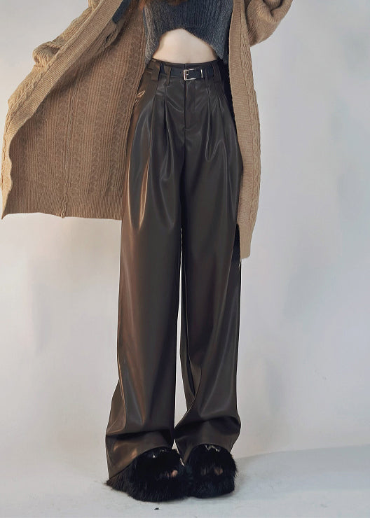 Boutique Black Pockets Warm Fleece Faux Leather Pants