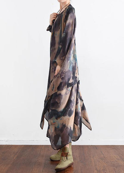 Boutique Blue Green Print O-neck Two-piece Set Summer Chiffon Dress