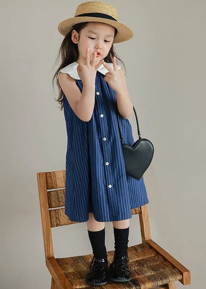 Boutique Blue Peter Pan Collar Striped Patchwork Cotton Baby Dresses Summer