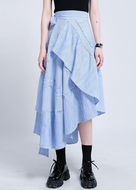 Boutique Blue Striped Tie Waist Ruffled Skirt Summer