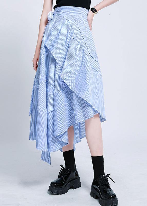 Boutique Blue Striped Tie Waist Ruffled Skirt Summer