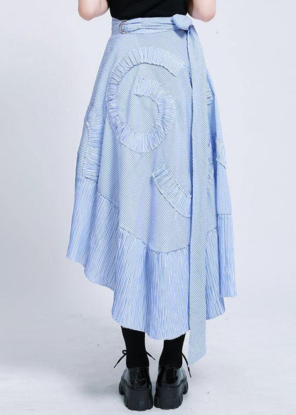 Boutique Blue Striped Tie Waist Ruffled Skirt Summer