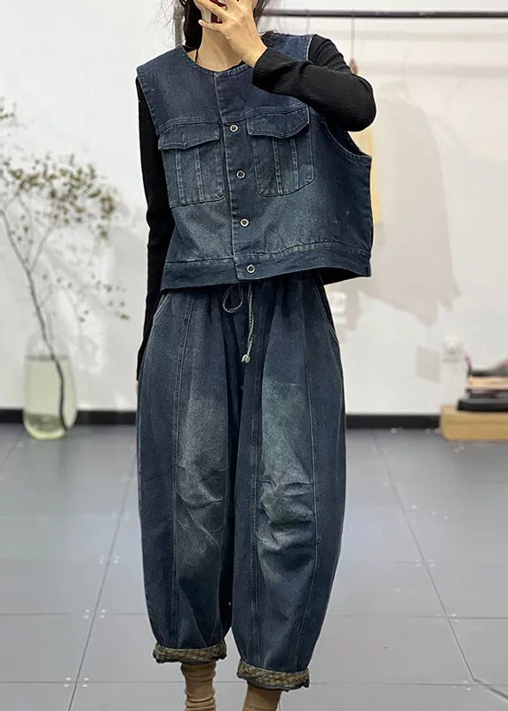 Boutique Blue Vest and Pants Denim Two Piece Set Clothing Fall