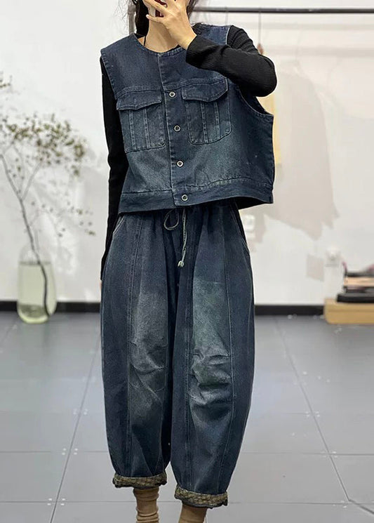 Boutique Blue Vest and Pants Denim Two Piece Set Clothing Fall