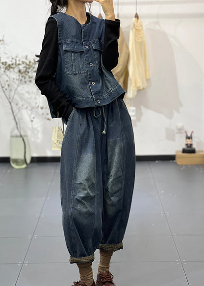 Boutique Blue Vest and Pants Denim Two Piece Set Clothing Fall