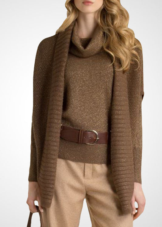 Boutique Brown Turtle Neck Wool Knit Sweater and Cardigan Two Piece Set Outfits Winter