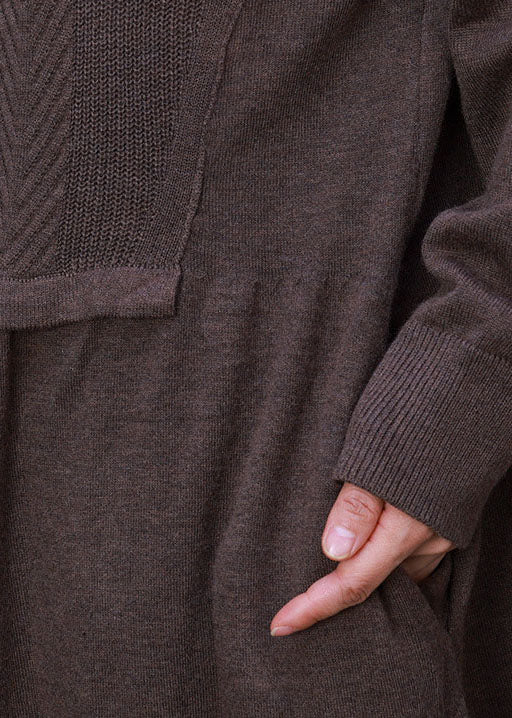 Boutique Chocolate Patchwork Wool Knit Cardigans Long Sleeve
