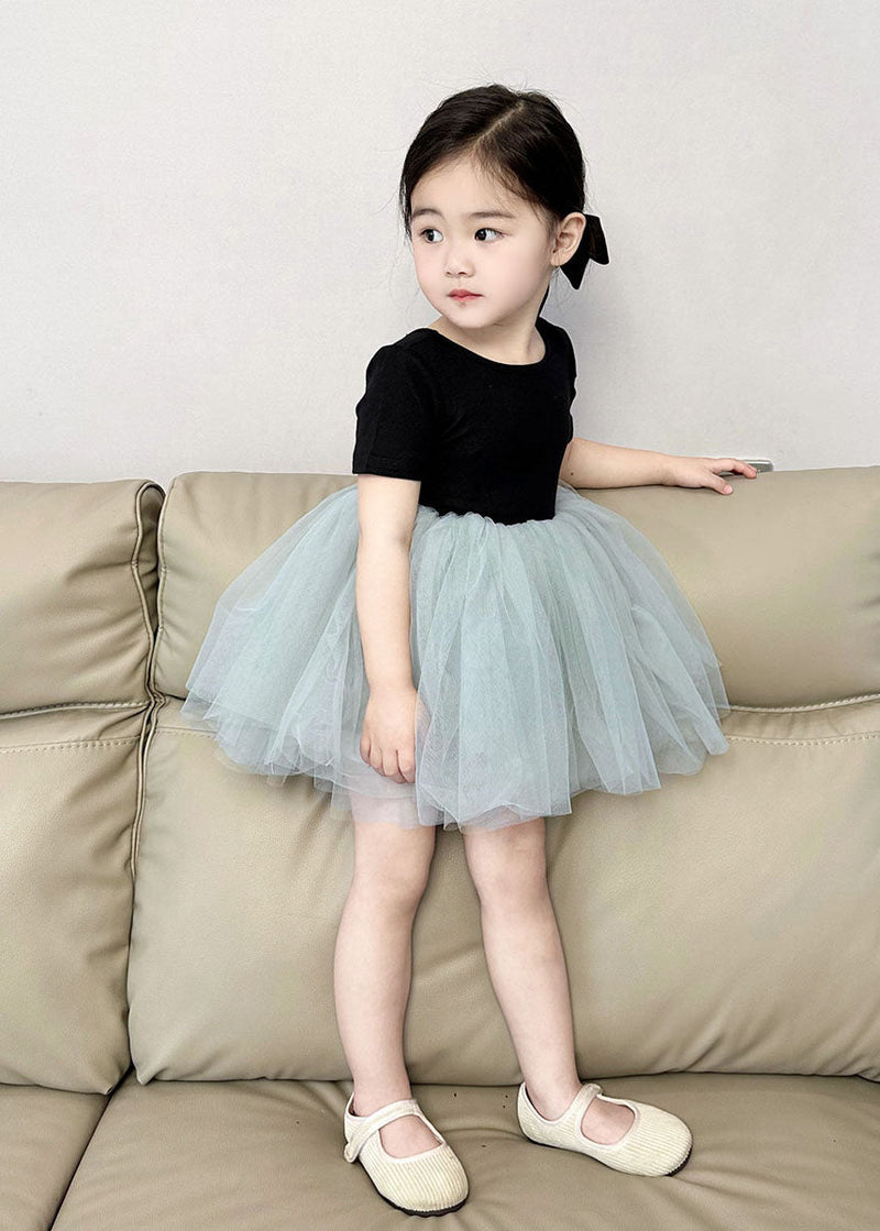 Boutique Colorblock Wrinkled Patchwork Tulle Kids Princess Dress Summer