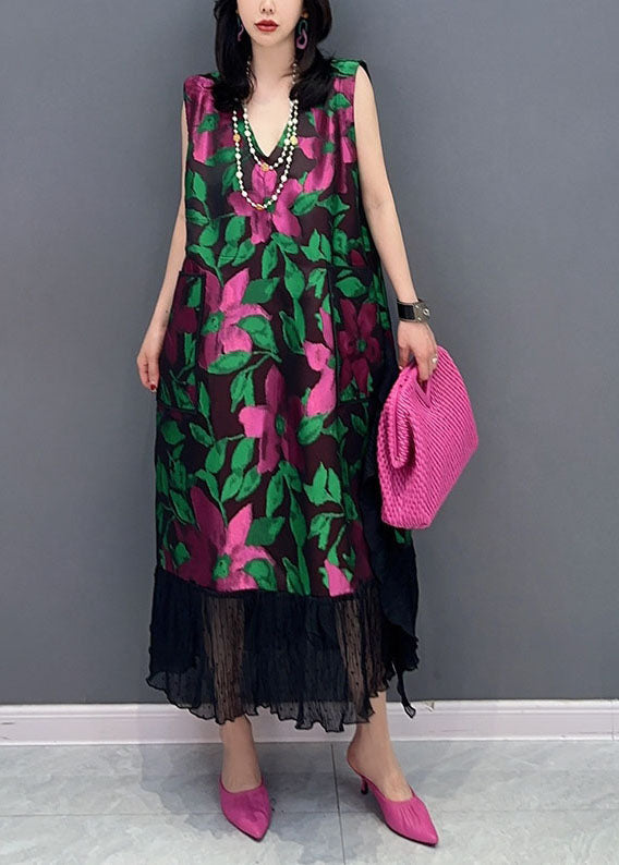 Boutique V Neck Patchwork Chiffon Dress Sleeveless