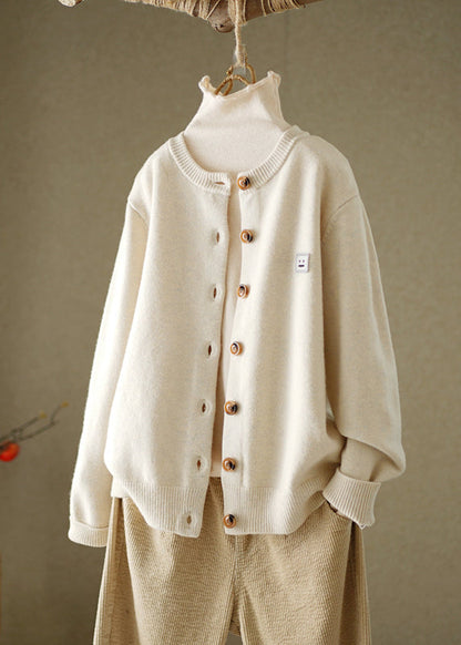 Boutique Green O-neck Embroideried Button Knitted Cotton Thread Cardigans Fall