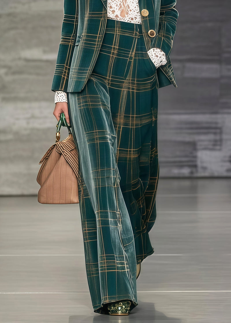 Boutique Green Oversized Plaid Cotton Two Pieces Set Spring
