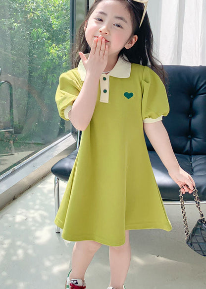 Boutique Green Peter Pan Collar Patchwork Cotton Baby Dresses Summer