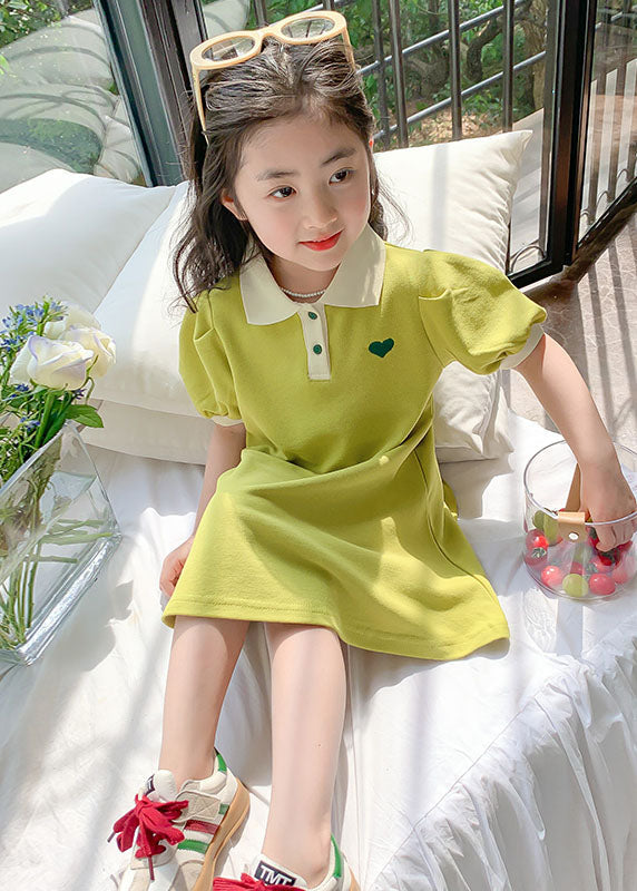 Boutique Green Peter Pan Collar Patchwork Cotton Baby Dresses Summer