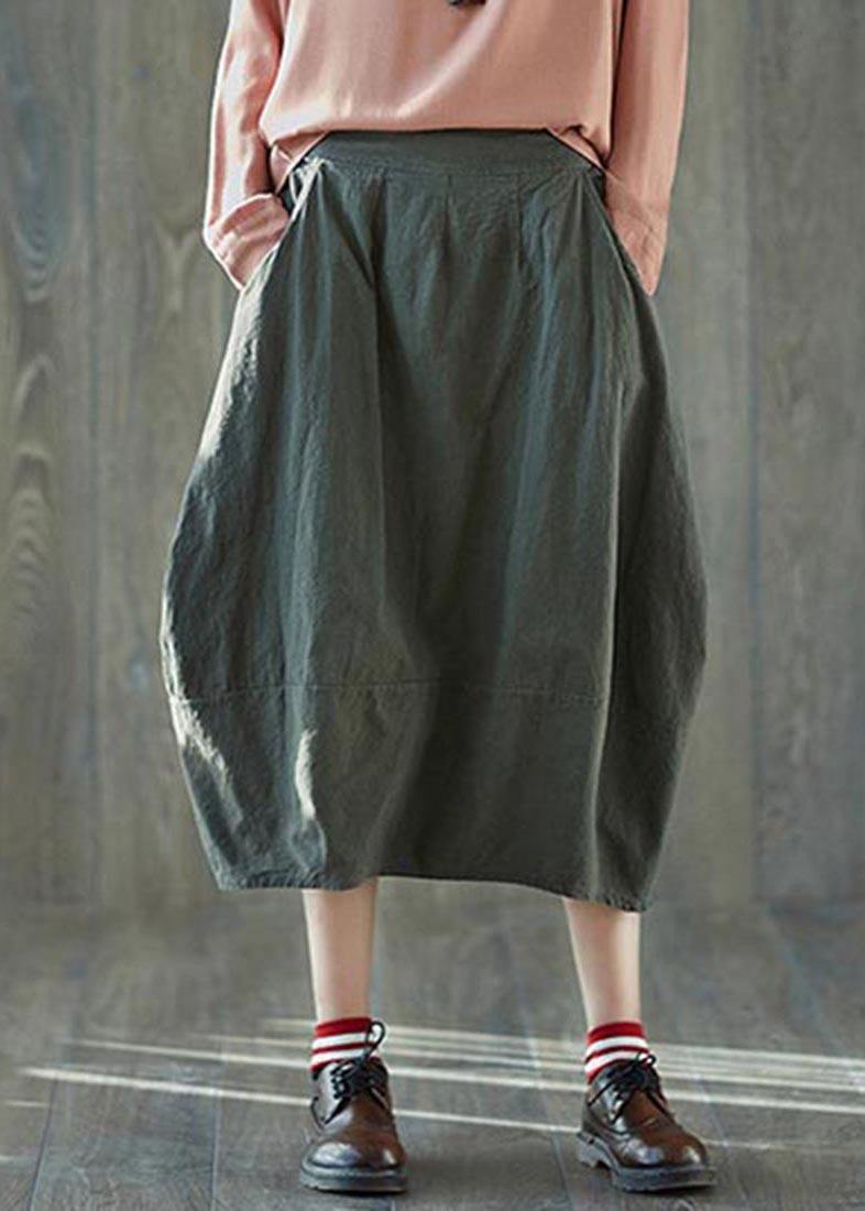 Boutique White Bamboo Pockets Lantern Cotton Linen Summer Skirt