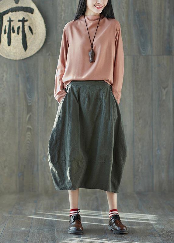 Boutique Red Geometry Pockets Lantern Cotton Linen Summer Skirt