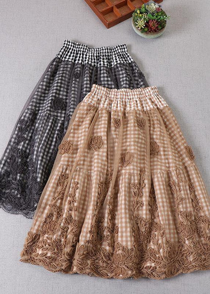 Boutique Khaki Plaid Tulle Patchwork Fall Skirts