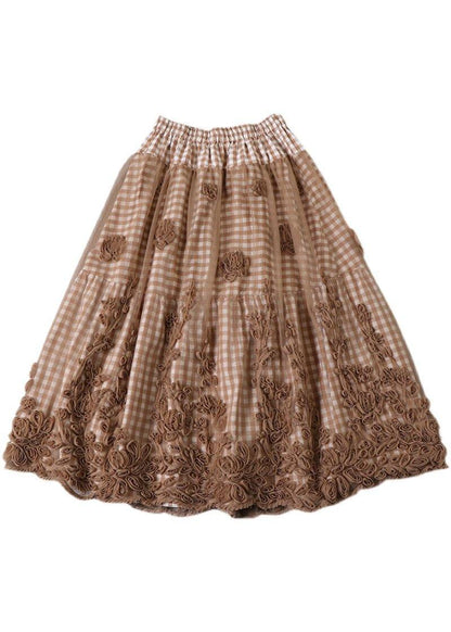 Boutique Khaki Plaid Tulle Patchwork Fall Skirts