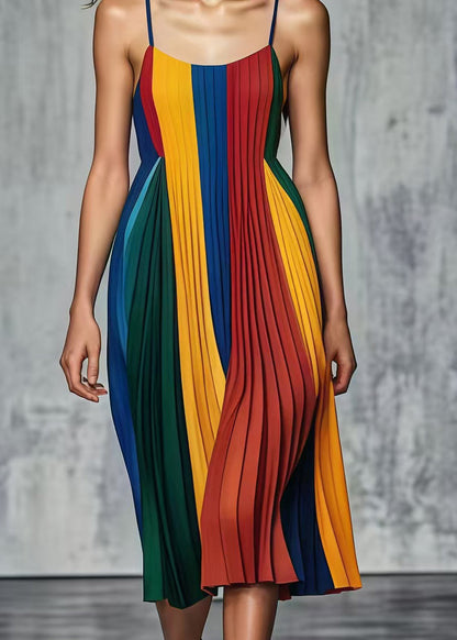 Boutique Multicolor Silm Fit Chiffon Pleated Cami Dress Summer