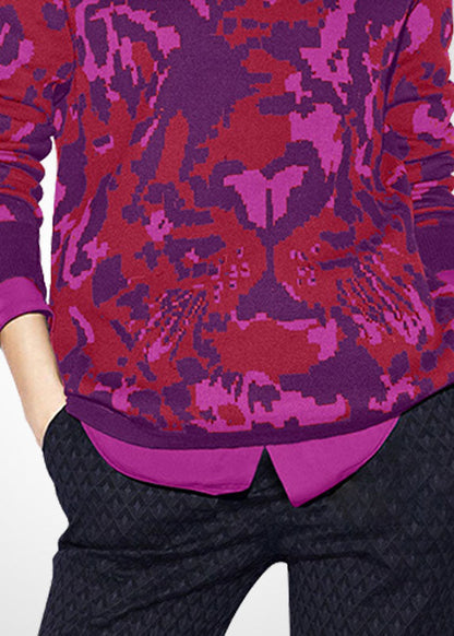 Boutique Navy O-neck Patchwork Print Wool Knit Shirts Winter