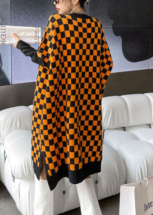 Boutique Orange Black Plaid Thick Cozy Winter Long Sweater
