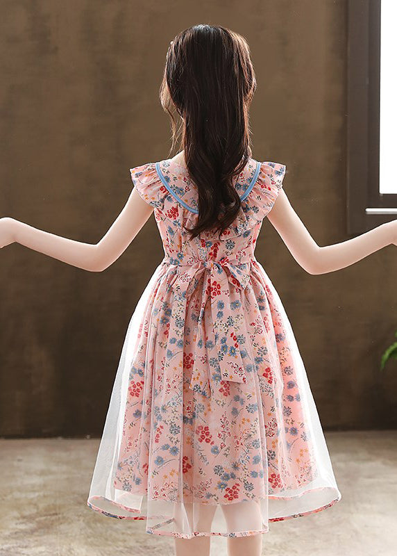 Boutique Pink Cinched Print Tulle Kids Robe Dresses Summer