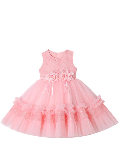 Boutique Pink Nail Bead Tulle Baby Maxi Dress Summer