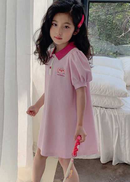 Boutique Pink Peter Pan Collar Patchwork Cotton Kids Dresses Summer