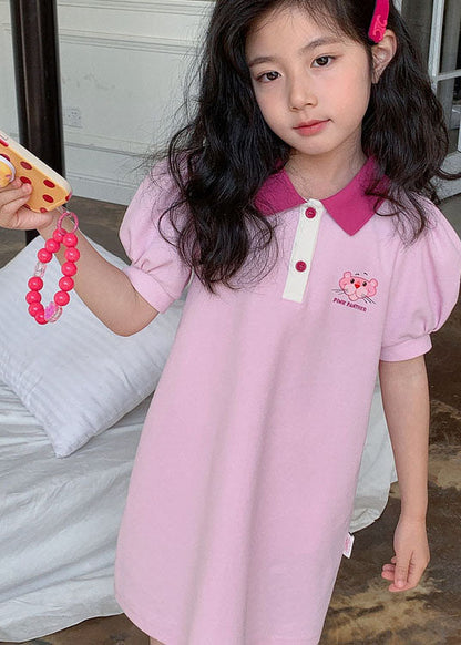 Boutique Pink Peter Pan Collar Patchwork Cotton Kids Dresses Summer