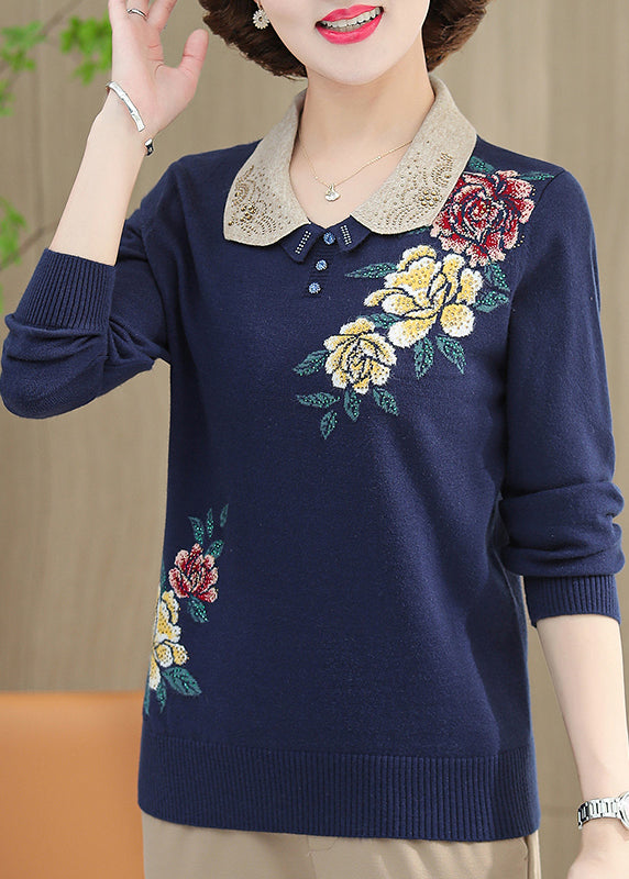 Boutique Pink Peter Pan Collar Zircon Knit Sweaters Spring