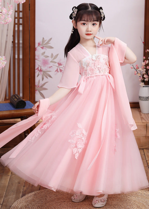 Boutique Pink V Neck Layered Patchwork Tulle Maxi Dress Short Sleeve
