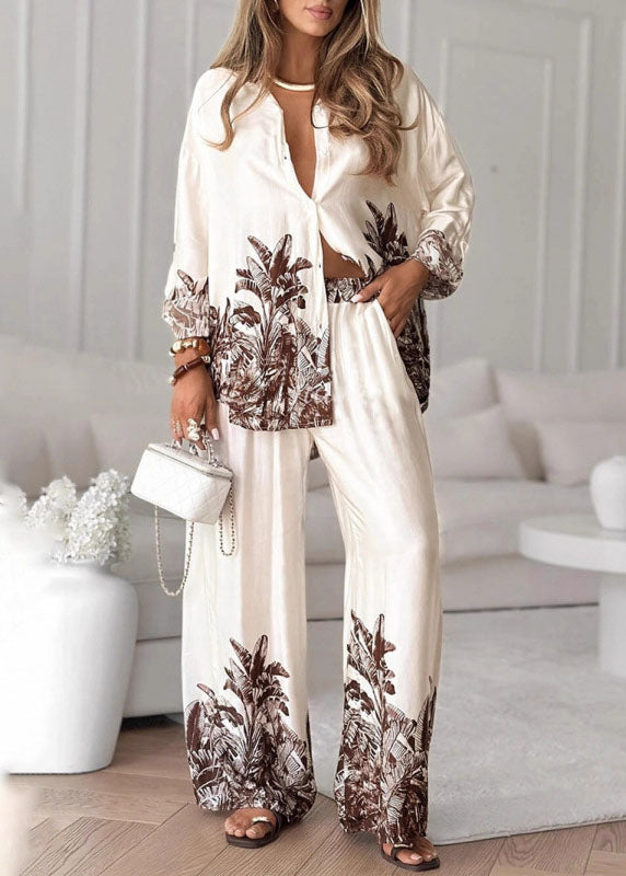 Boutique Print Tops and Pants Silk Sets 2 Pieces Spring