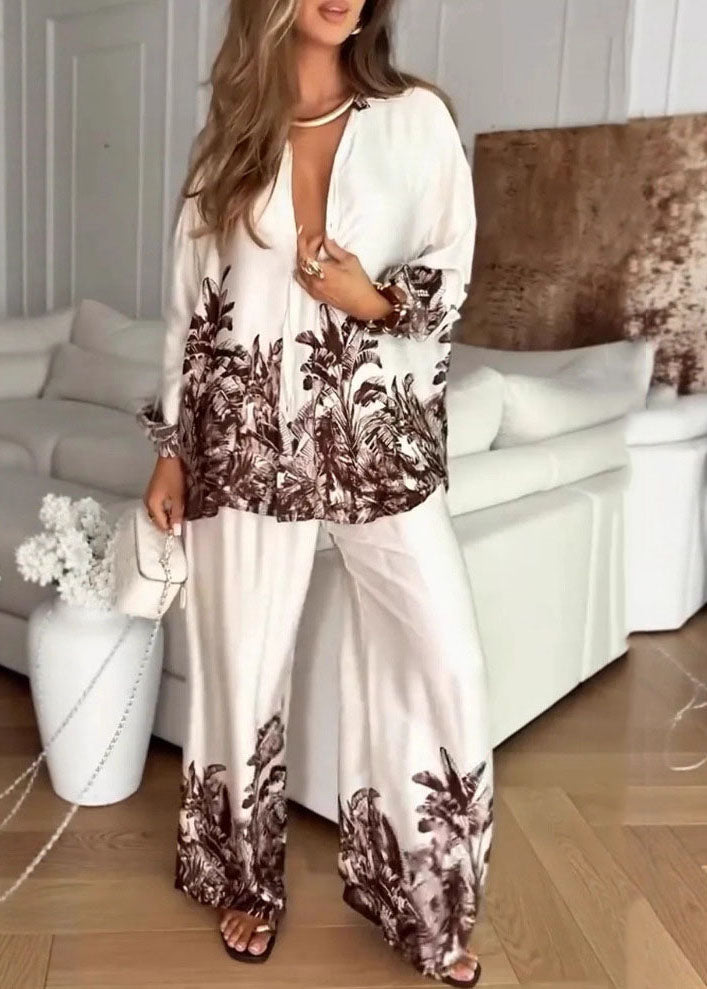 Boutique Print Tops and Pants Silk Sets 2 Pieces Spring
