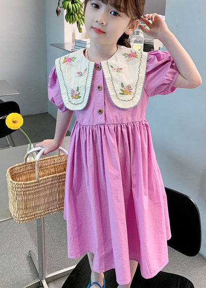 Boutique Purple Embroideried Patchwork Cotton Kids Dress Summer