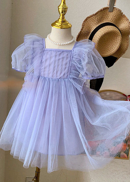 Boutique Purple Ruffled Patchwork Tulle Baby Princess Dress Summer