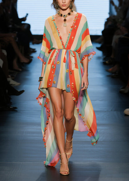 Boutique Rainbow Asymmetrical Chiffon Holiday Dress Summer