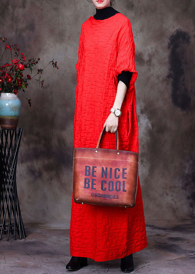 Boutique Red O-neck Patchwork Knit Knit Sweater Dress Winter