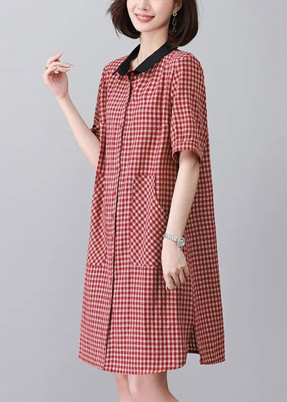 Boutique Red Peter Pan Collar Plaid Mid Dress Summer