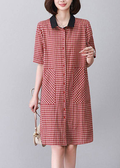 Boutique Red Peter Pan Collar Plaid Mid Dress Summer