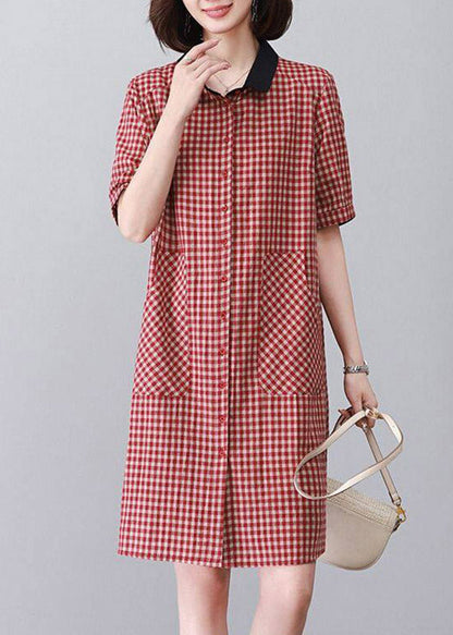 Boutique Red Peter Pan Collar Plaid Mid Dress Summer