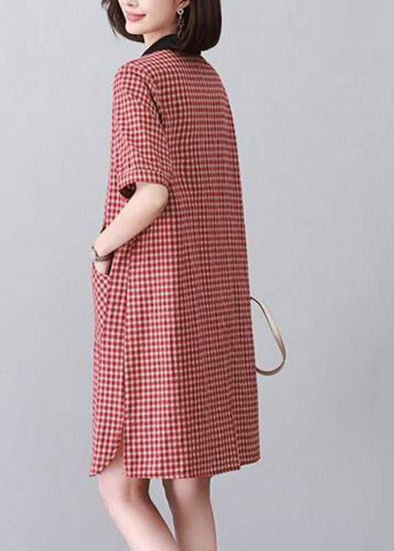 Boutique Red Peter Pan Collar Plaid Mid Dress Summer