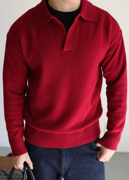 Boutique Red Peter Pan Collar Solids Knit Sweater Tops Winter