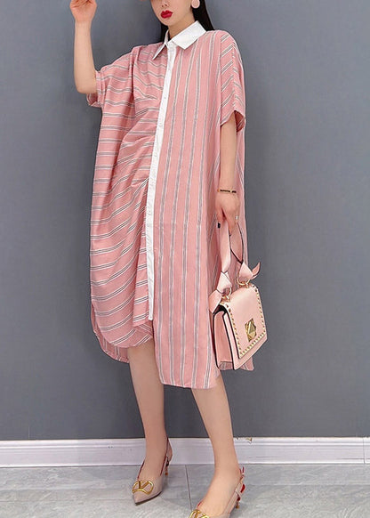 Boutique Red Peter Pan Collar Asymmetrical Striped Dress Short Sleeve